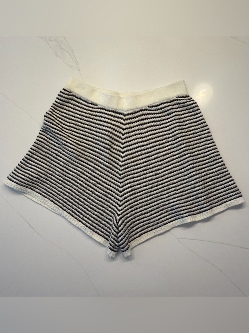 Lucy Paris Black and White Striped High-Waist Knit Shorts